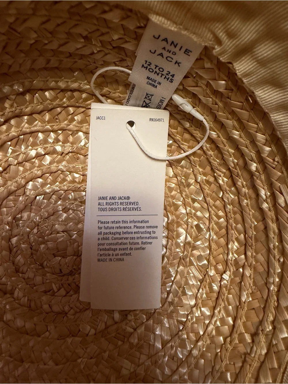 Janie and Jack Natural Straw Sun Hat with White Bow
